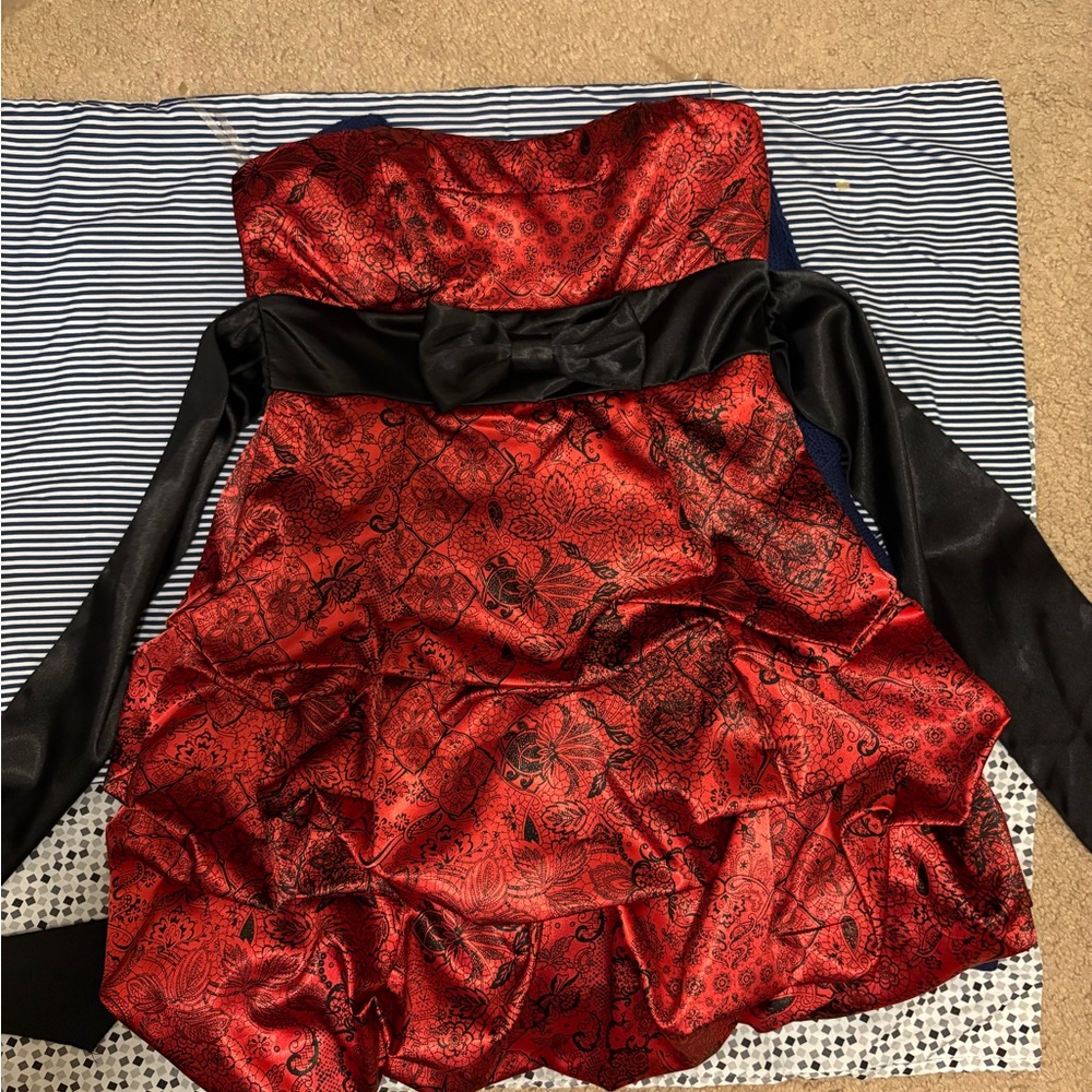 Red and Black Strapless Dress